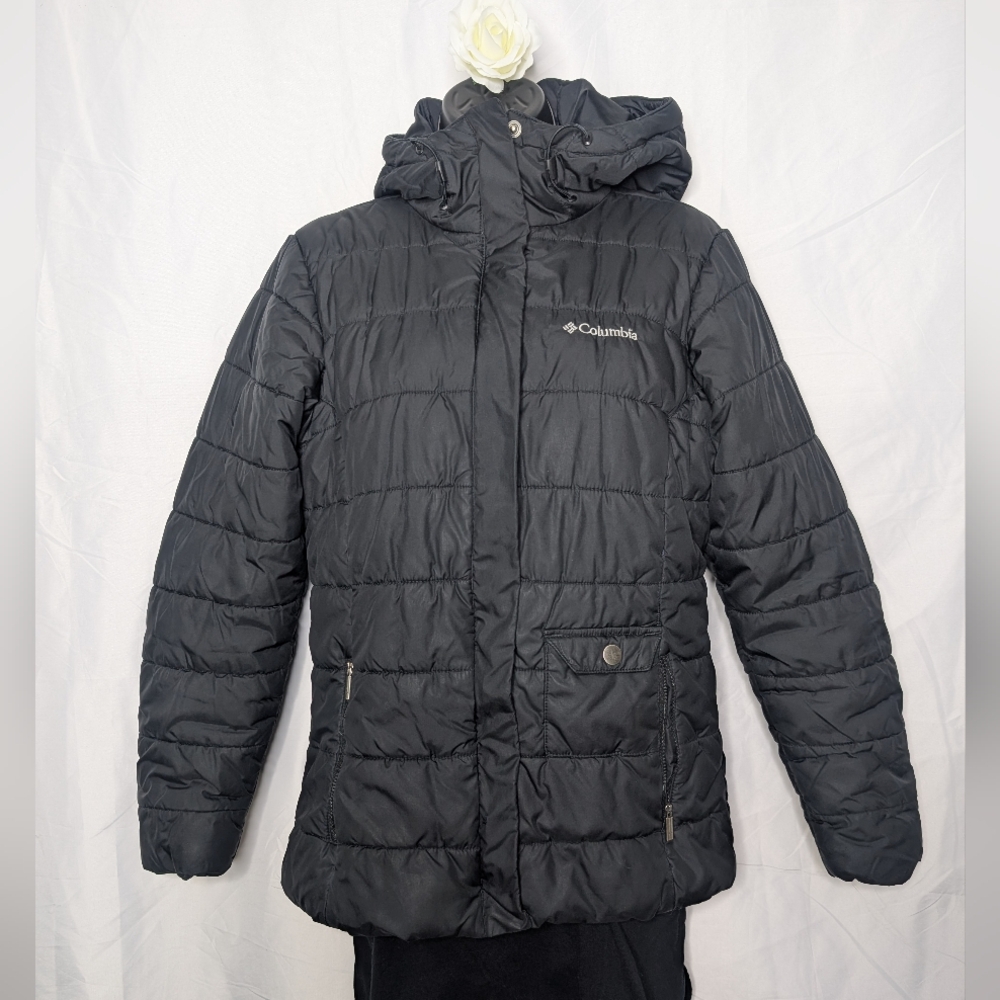 Columbia Women’s hooded Lightweigh Size Small Black Mid Jacket Comfy Winter Fall